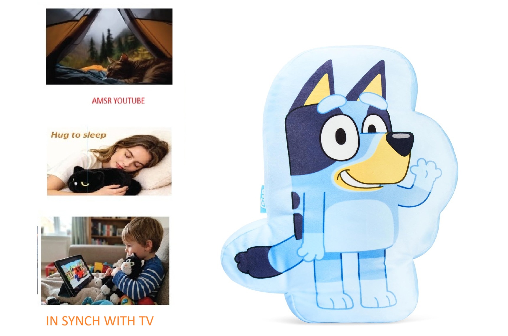 SEND Smart Cushion hero showing Bluey plush with calming use scenarios